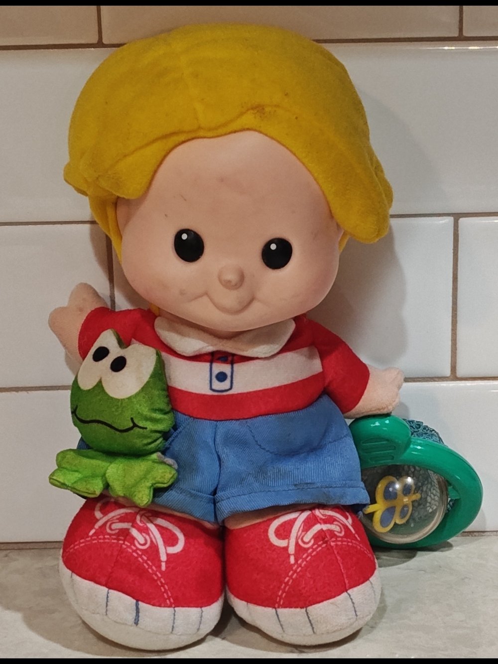 Fisher Price Plush - Eddie with Frog & Butterfly - Little People 1999 Vintage